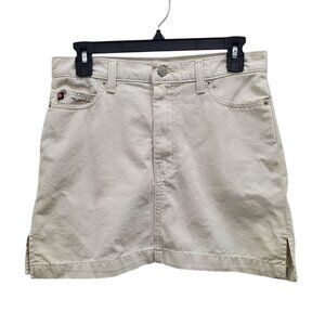 Ralph Lauren Polo Jeans Co. Women's Y2K Beige Cotton Embroidered Flag Skirt 4‎